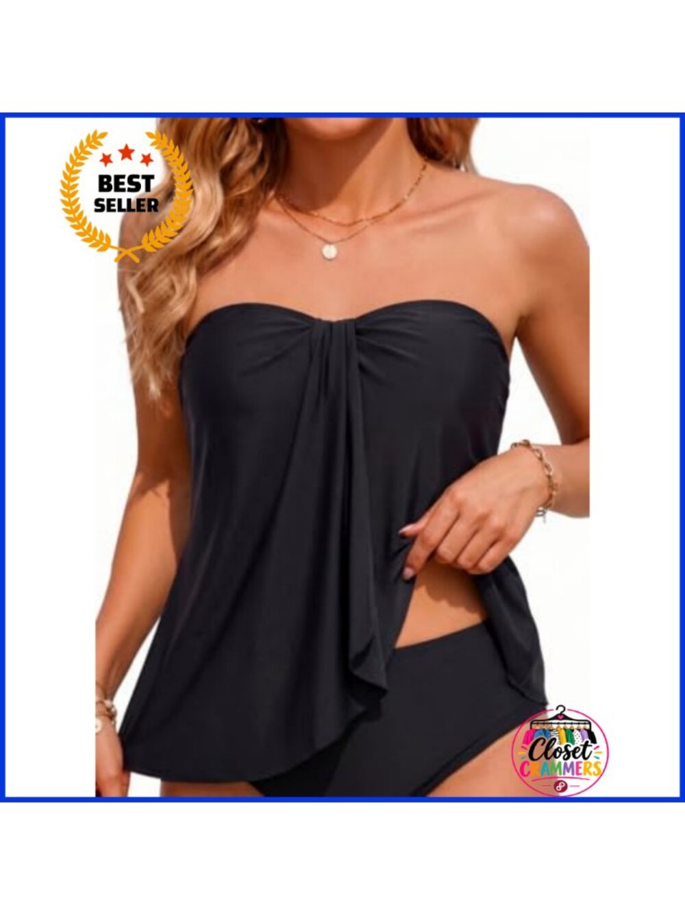 Strapless Bandeau Tankini Top Flyaway Halter Swim Top
